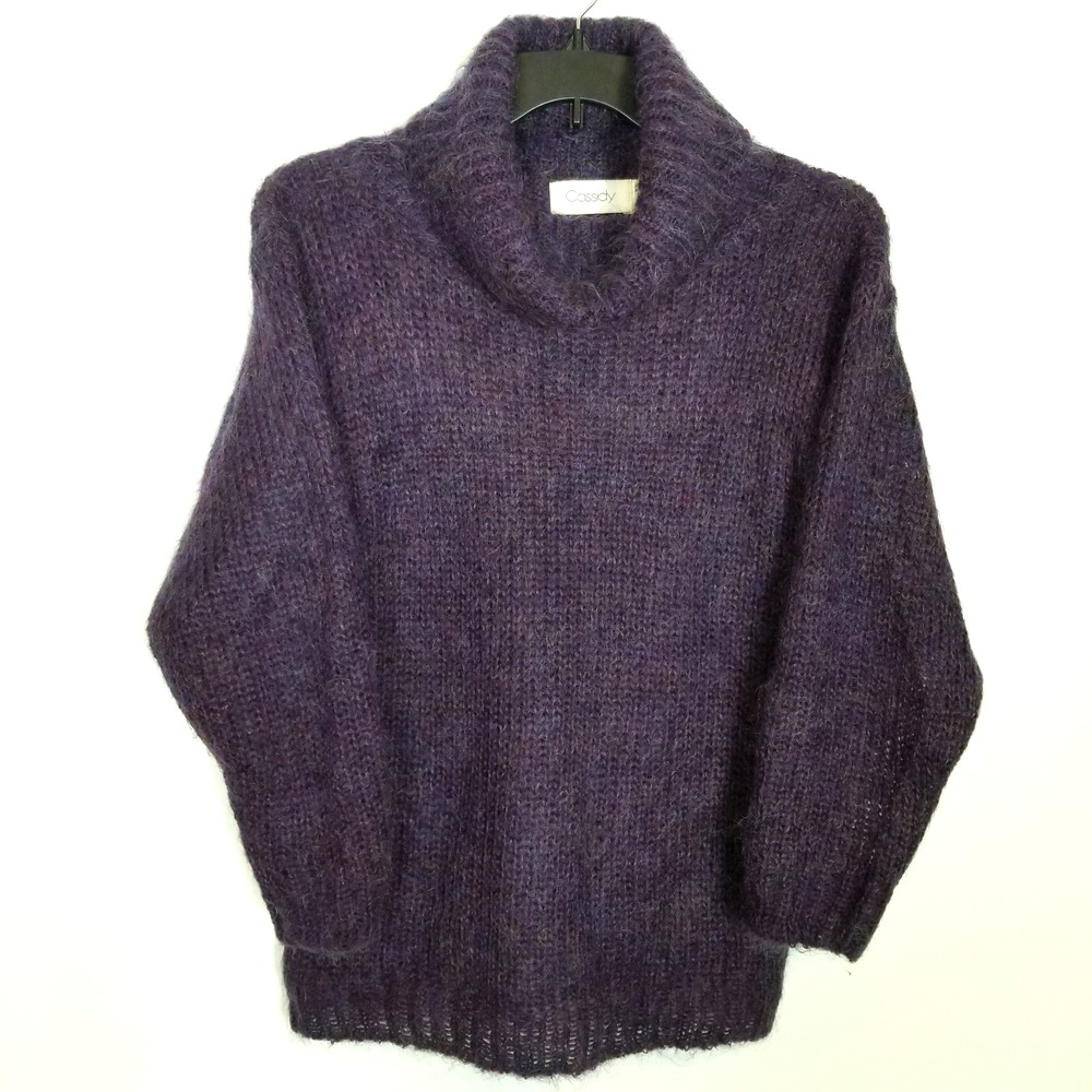 Cassidy Women Cowl Neck Chunky‎ Knit Sweater Sz M Mohair Wool Purple Pullover